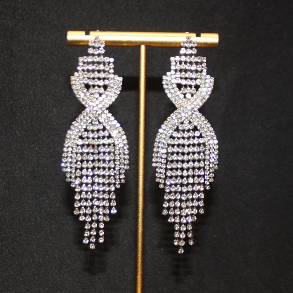 White Rhinestone Dangle Earrings - Picture 2 of 4